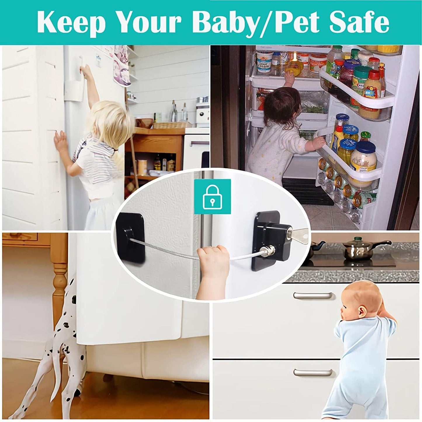 KiddySafe SafeGuard Child Safety Door Lock  |  Cabinet Restrictor Cable | Key Lock for Cupboards, Drawers, Fridge, Wardrobe