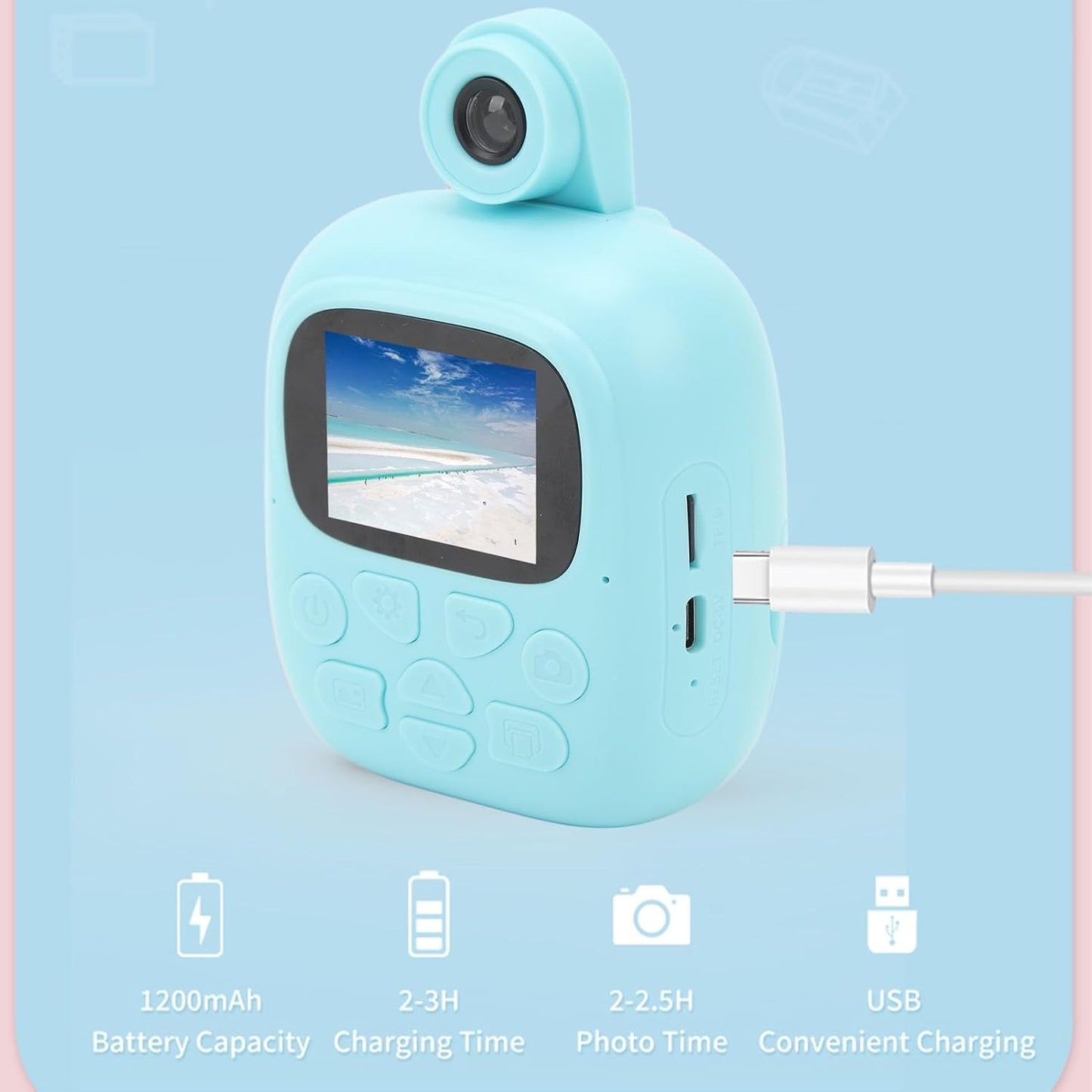 Instant Camera Printer for Kids | 2-Inch Screen | Built-in Camera & Printer | Rechargeable Battery | Perfect Gift for Creative Kids