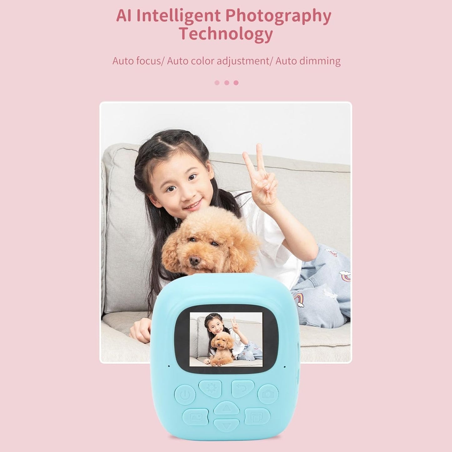 Instant Camera Printer for Kids | 2-Inch Screen | Built-in Camera & Printer | Rechargeable Battery | Perfect Gift for Creative Kids