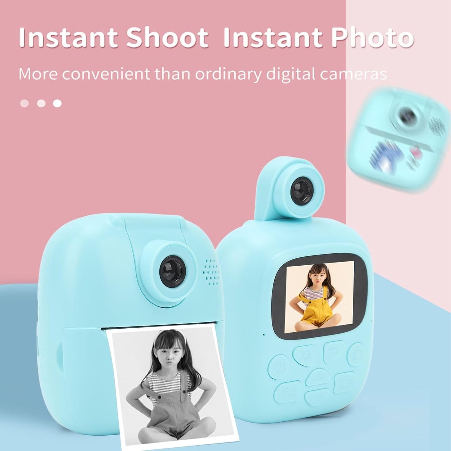 Instant Camera Printer for Kids | 2-Inch Screen | Built-in Camera & Printer | Rechargeable Battery | Perfect Gift for Creative Kids