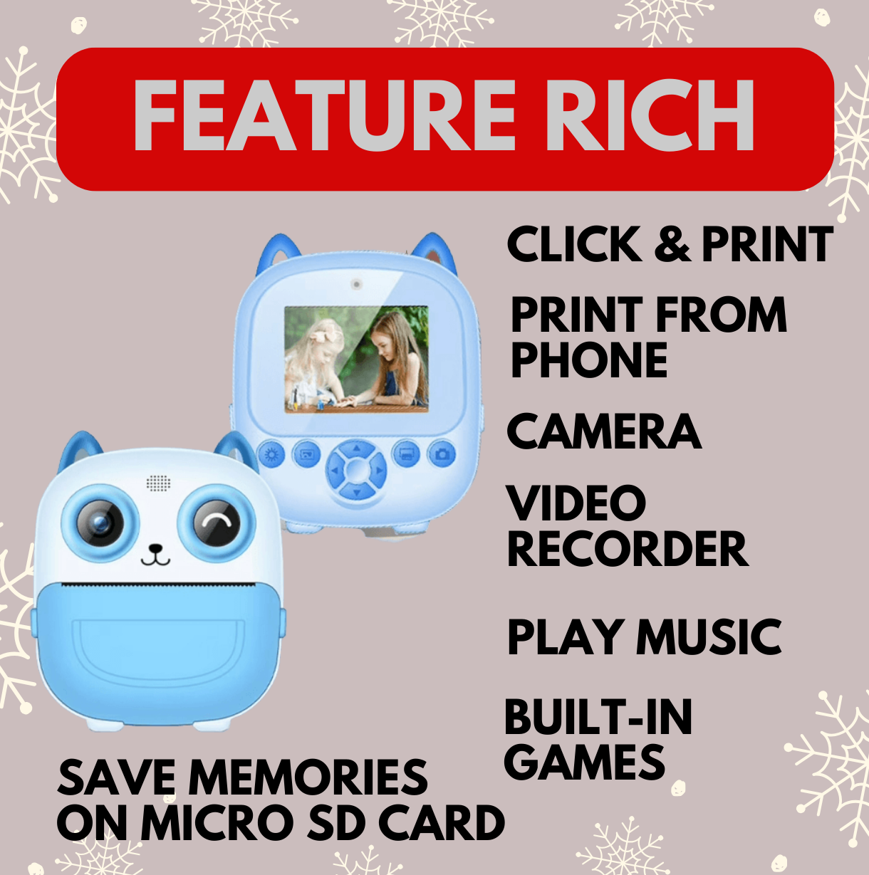 KS5 HD Mini Kids Camera with Zero Ink Thermal Photo Printer | Print from Camera & Phone App