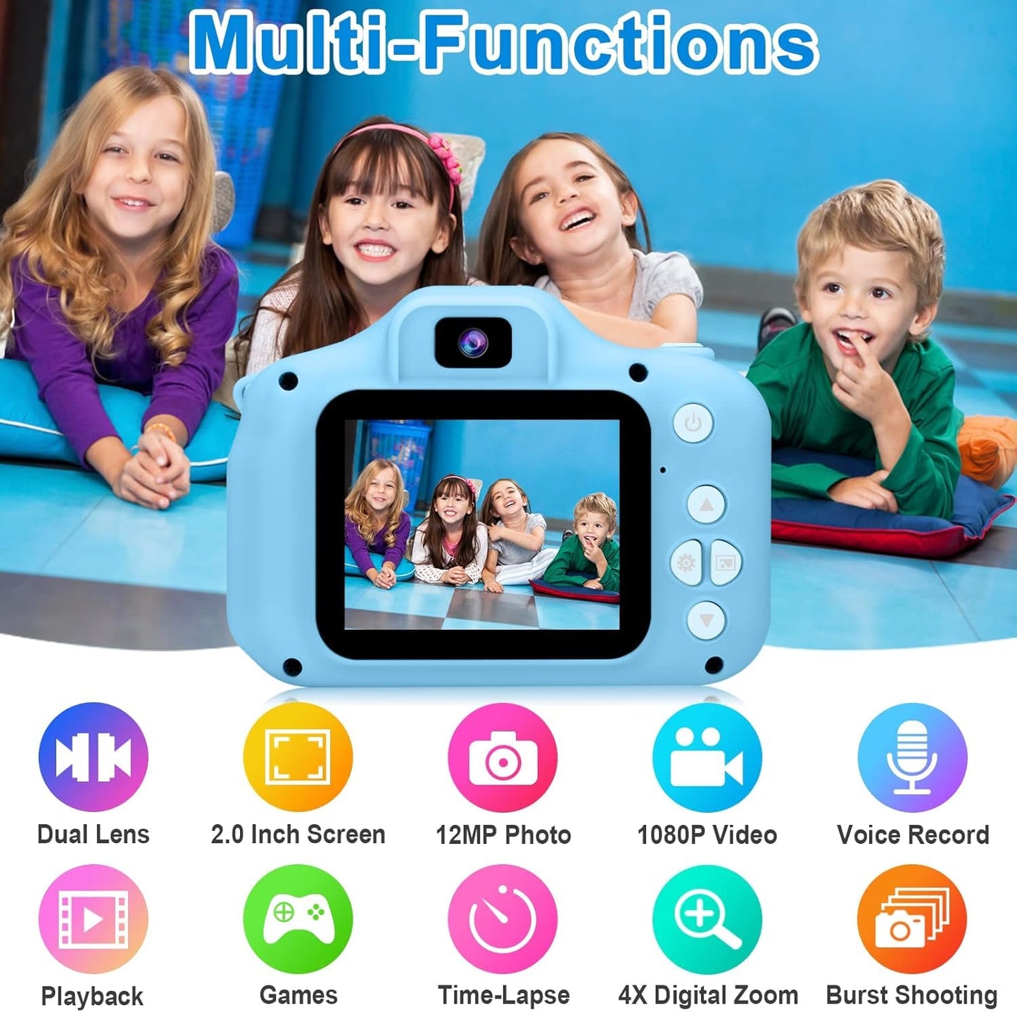 Kids Digital Camera | 3MP & 1080P Video| Zoom Function, Rechargeable